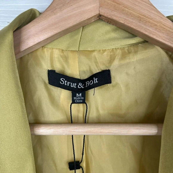 Strut & Bolt Green Boyfriend Blazer Satin Jacket Size M Lightweight Open Front - Picture 6 of 15